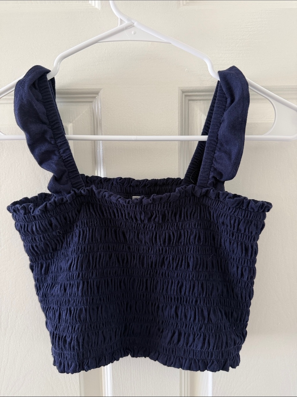 GAP Navy Smocked Crop Tank with Ruffle Straps